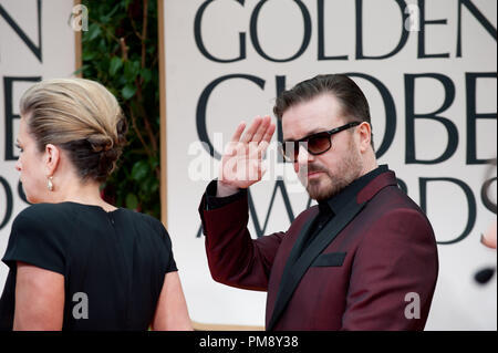 Host of the 69th Annual Golden Globe Awards, Ricky Gervais arrives at the Beverly Hilton in Beverly Hills, CA on Sunday, January 15, 2012. Stock Photo