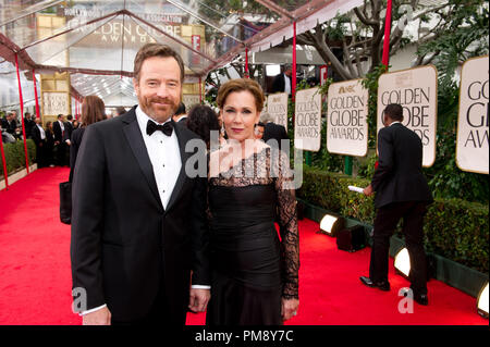 Nominated for BEST PERFORMANCE BY AN ACTOR IN A TELEVISION SERIES – DRAMA for his role in “Breaking Bad” (AMC), actor Bryan Cranston attends the 69th Annual Golden Globes Awards with Robin Dearden at the Beverly Hilton in Beverly Hills, CA on Sunday, January 15, 2012. Stock Photo