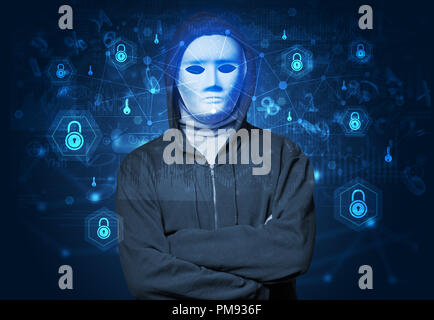 Facial security recognition concept with mesh and locks Stock Photo