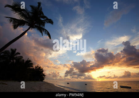 The beach in Le Morne Brabant at sunset, Mauritius Stock Photo