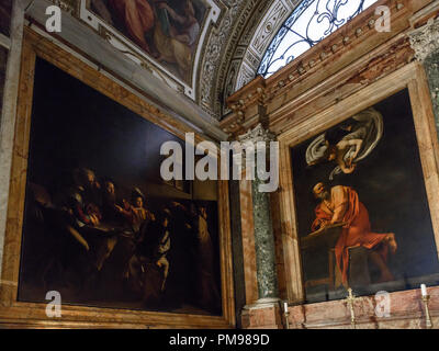 The Inspiration & Calling of Saint Matthew by Caravaggio, Chiesa di San Luigi dei Francesi, Rome, Italy Stock Photo