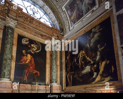 The Inspiration & Martyrdom of Saint Matthew by Caravaggio, Chiesa di San Luigi dei Francesi, Rome, Italy Stock Photo