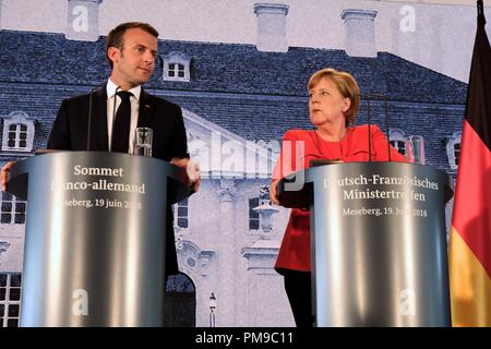 Berlin, Germany. 19th June, 2018. President of the French Republic Emmanuel Jean-Michel Frédéric Macron holds a press conference together with German Chancellor Angela Merkel. Credit: Lorena De La Cuesta/SOPA Images/ZUMA Wire/Alamy Live News Stock Photo