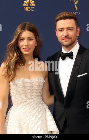 Los Angeles, California, USA. 17th Sep, 2018. JESSICA BIEL and JUSTIN TIMBERLAKE arrive at the 70th Primetime Emmy Awards held at Microsoft Theater L.A. LIVE. Credit: Faye Sadou/AdMedia/ZUMA Wire/Alamy Live News Stock Photo