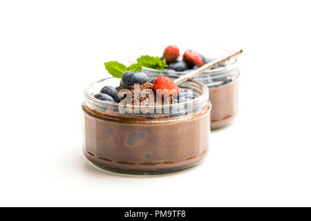 Chocolate  praline mousse with berries isolated on white Stock Photo