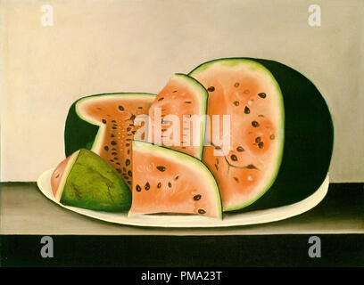 Watermelon on a Plate. Dated: mid 19th century. Dimensions: overall: 45.7 x 61 cm (18 x 24 in.)  framed: 62.2 x 76.8 x 9.8 cm (24 1/2 x 30 1/4 x 3 7/8 in.). Medium: oil on canvas. Museum: National Gallery of Art, Washington DC. Author: American 19th Century. Stock Photo