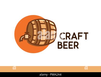 Craft Beer Logo. Wooden Barrel with Beer - Vector Emblem on white Stock Vector