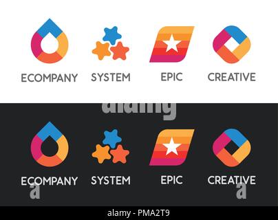 Colorful Set of Logos on white and black. Vector Beautiful Abstract Emblems Stock Vector