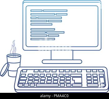 outline computer with programming code and hot coffee Stock Vector ...