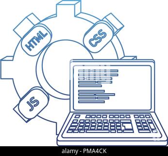 degraded outline industry gear and loptop code program Stock Vector