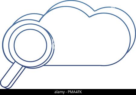 degraded outline cloud data and magnifying glass with programming code Stock Vector