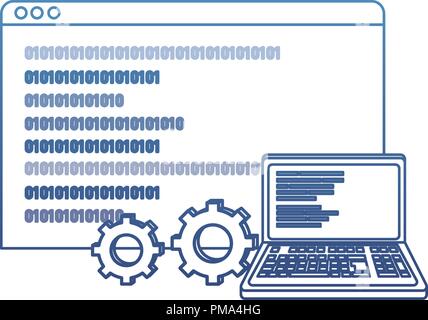 degraded outline laptop and website with data program code Stock Vector