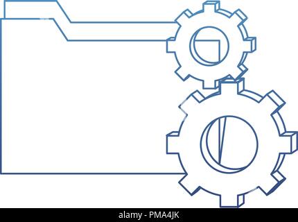 degraded outline folder file and industry gears process Stock Vector