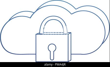 degraded outline close padlock and data cloud conection Stock Vector