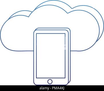 degraded outline smartphone technology and data cloud server Stock Vector
