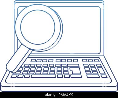degraded outline laptop technology with magnifying glass and data code Stock Vector