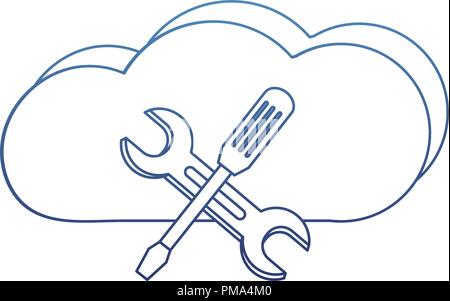 degraded outline cloud data with industry equipments repair Stock Vector