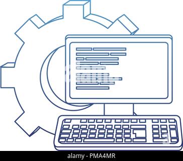 degraded outline computer technology code program and gear Stock Vector