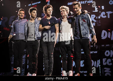 L-r, Liam Payne, Zayn Malik, Harry Styles, Niall Horan and Louis Tomlinson in TriStar Pictures' One Direction: This Is Us. Stock Photo