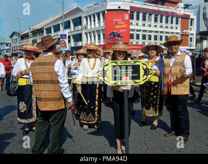 Gawai celebration parade, Borneo natives in traditional dress, Kuching ...