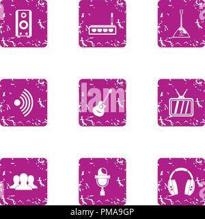Music transmission icons set, grunge style Stock Vector