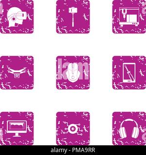 Virtual training icons set, grunge style Stock Vector