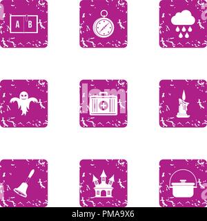 Frightened icons set, grunge style Stock Vector