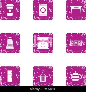 Housemaid icons set, grunge style Stock Vector