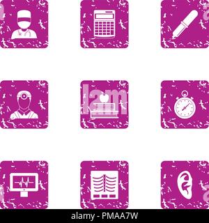 Clinical case icons set, grunge style Stock Vector
