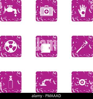 Radiation protection icons set, grunge style Stock Vector
