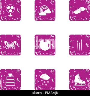 Winter year icons set, grunge style Stock Vector