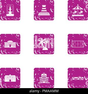 Central floorspace icons set, grunge style Stock Vector