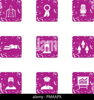 Rapport icons set, grunge style Stock Vector