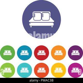 Double bed icons set vector color Stock Vector