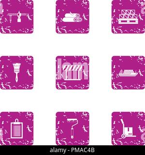 Delivery of construction material icons set, grunge style Stock Vector