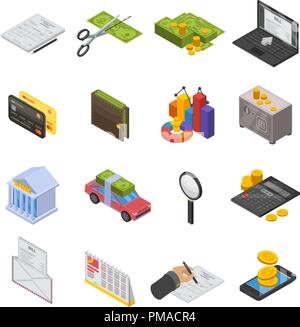 Taxes icon set, isometric style Stock Vector