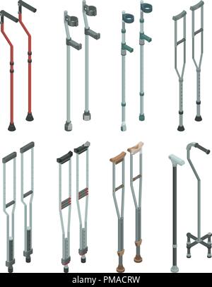 Crutches icon set, isometric style Stock Vector