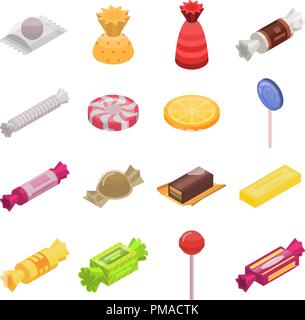 Sugar candy icon set, isometric style Stock Vector