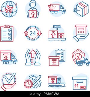 Global parcel delivery icon set, outline style Stock Vector