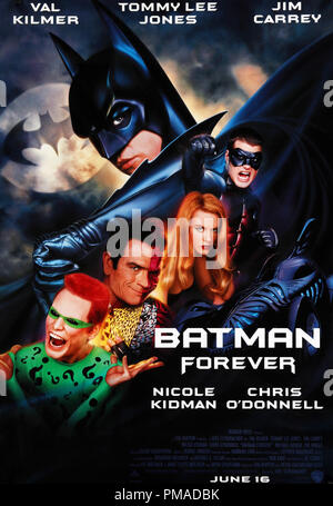 Batman Forever - US Poster 1995 Warner Bros.  Val Kilmer, Nicole Kidman, Jim Carrey, Drew Barrymore, Tommy Lee Jones, Chris O'Donnel  File Reference # 32509 042THA Stock Photo