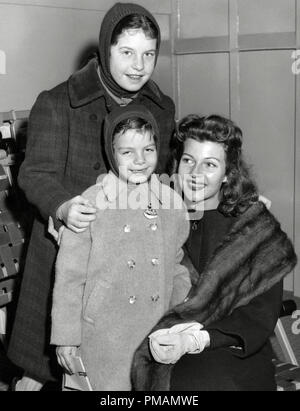 Rita Hayworth with daughters Rebecca Welles and Yasmin Khan in New York City, 1956  File Reference # 33505 063THA For Editorial Use Only - All Rights Reserved Stock Photo