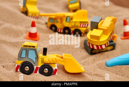 little wood toy excavator Stock Photo