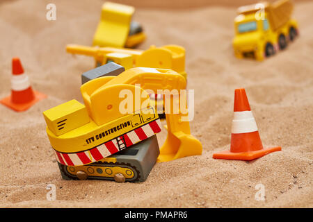 little wood toy excavator Stock Photo