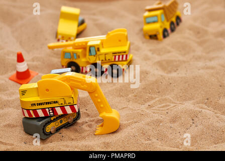 little wood toy excavator Stock Photo