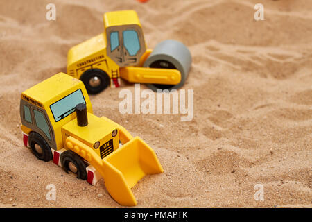 little wood toy excavator Stock Photo