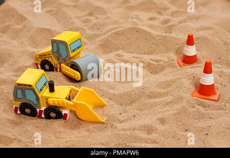 little wood toy excavator Stock Photo