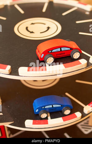 wood cars toy parking garage hybrid Stock Photo