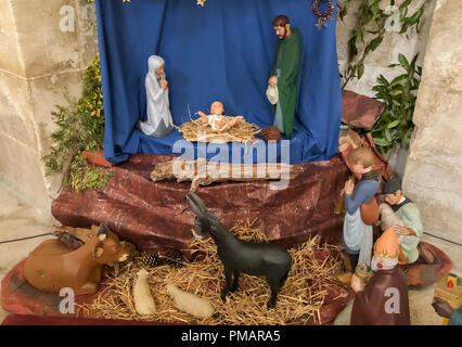 Christmas creche with Joseph Mary and small Jesus Stock Photo