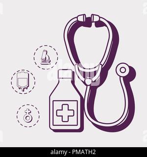 stethoscope and medical related icons over white background, vector illustration Stock Vector