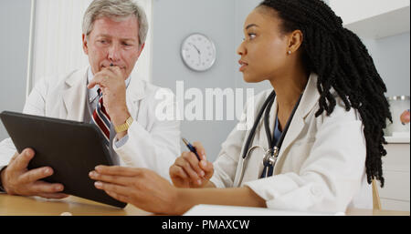 Closeup of two doctors using a tablet in the office Stock Photo